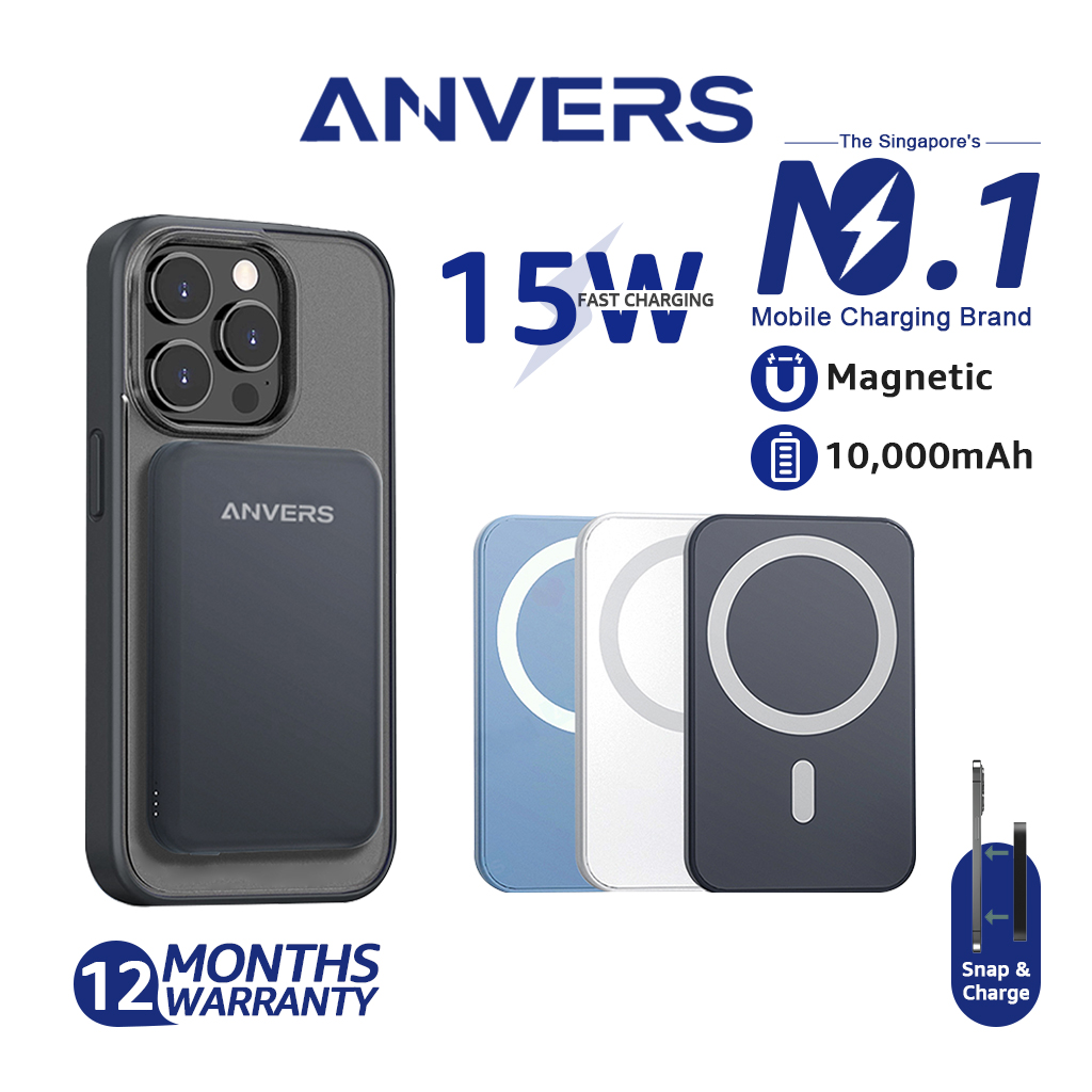 Anvers Magsafe Power Bank 10000mAh Wireless Magnetic Battery Pack Fast Charging Portable Charger for iPhone 16/15/14/13/12
